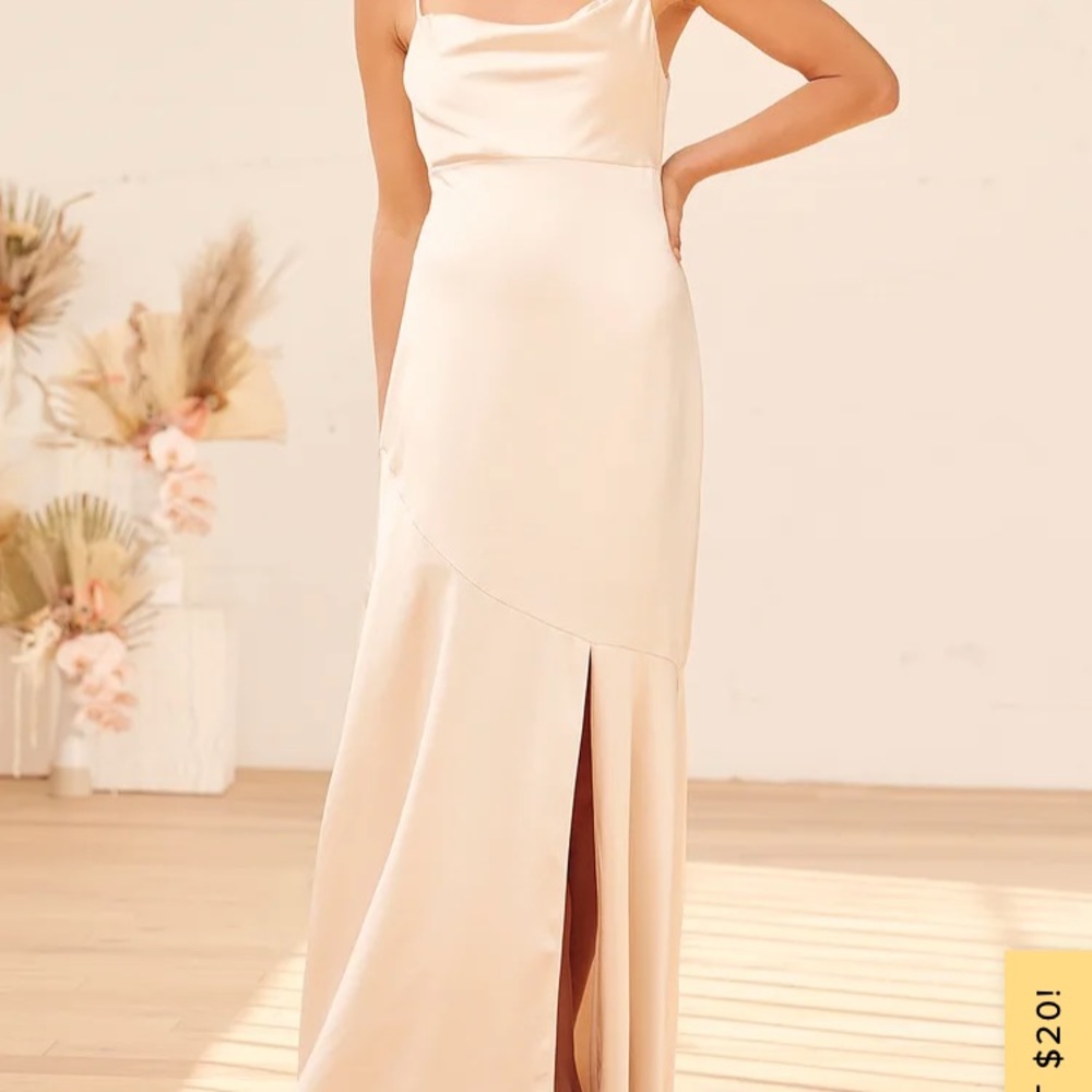 Lulus Moment in the Spotlight Champagne Cowl neck dress
